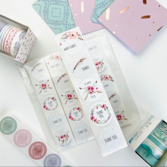 200 Thank You Stickers. Watercolor Floral Feather Boho Shipping Product Stickers - Picture 2 of 9